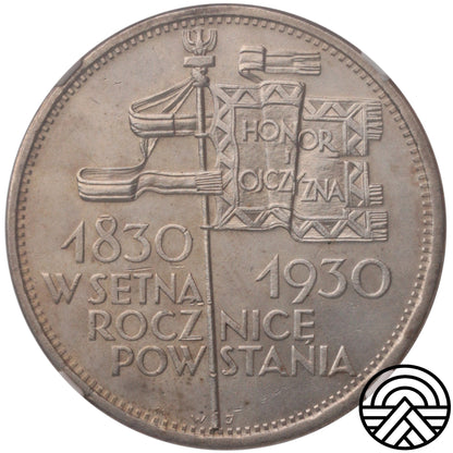 Polska, 5 Złotych, 1930 r. Sztandar NGC MS 62