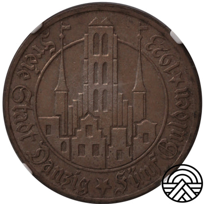 Wolne Miasto Gdańsk, 5 Guldenów, 1923 r. NGC MS 64