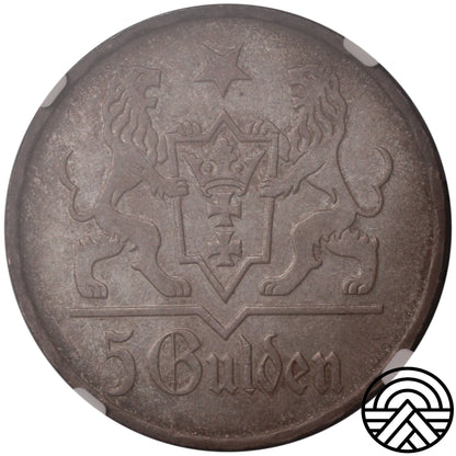 Wolne Miasto Gdańsk, 5 Guldenów, 1923 r. NGC MS 64