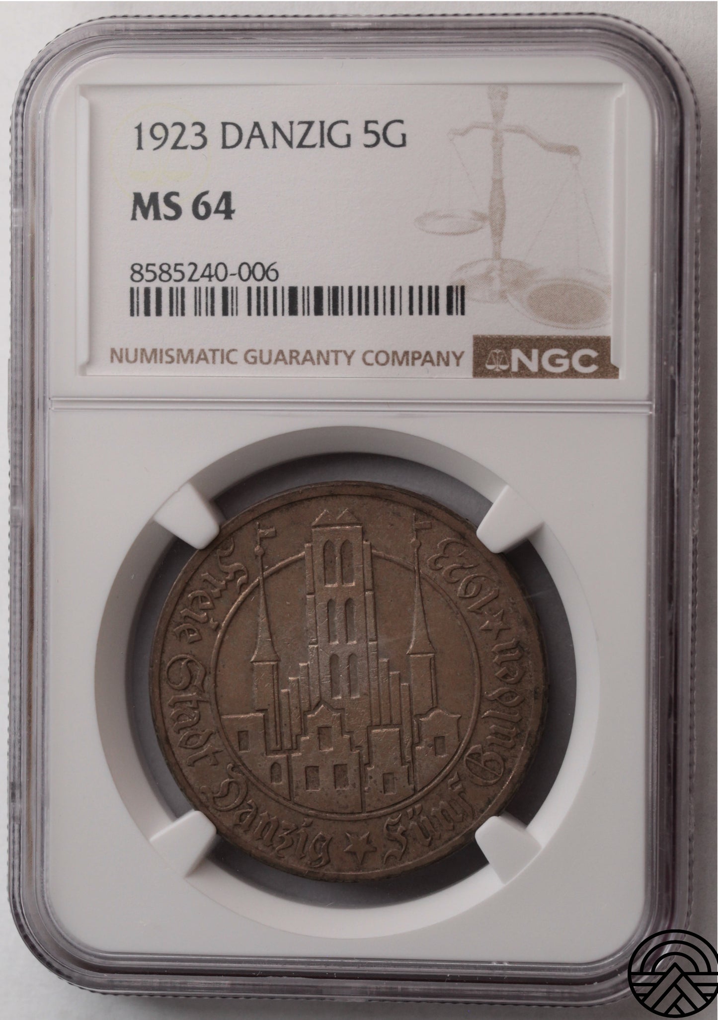 Wolne Miasto Gdańsk, 5 Guldenów, 1923 r. NGC MS 64