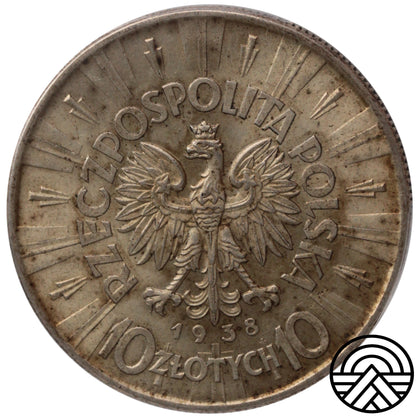 Polska, 10 Złotych, 1938 r. Piłsudski PCGS MS 63