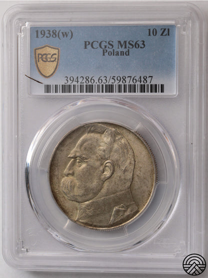 Polska, 10 Złotych, 1938 r. Piłsudski PCGS MS 63