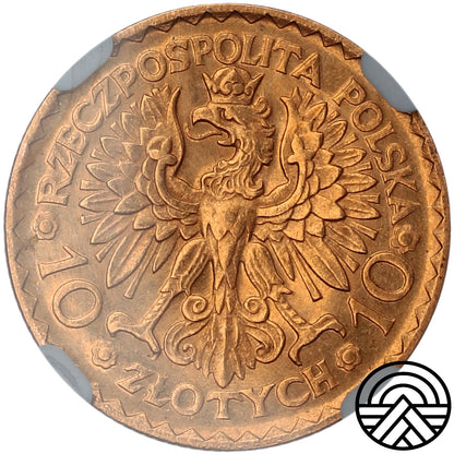 Polska, 10 Złotych, 1925 r. Bolesław Chrobry NGC MS 64